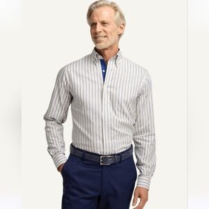 Paul Fredrick non-iron two-ply cotton pinpoint Long Sleeve Shirt Slim Fit Stripe